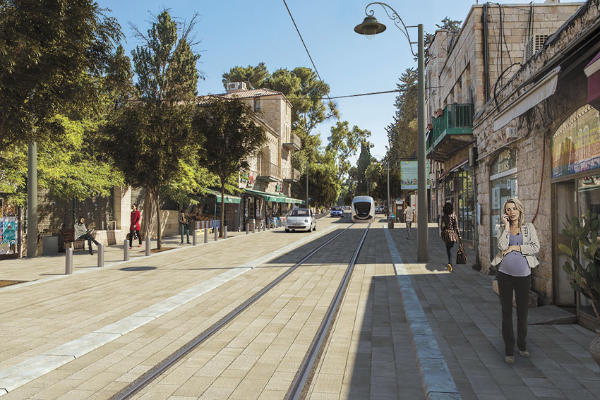הדמית הקו הכחול של הרכבת הקלה בעמק רפאים (צילום: צוות תכנית אב לתחבורה ירושלים)