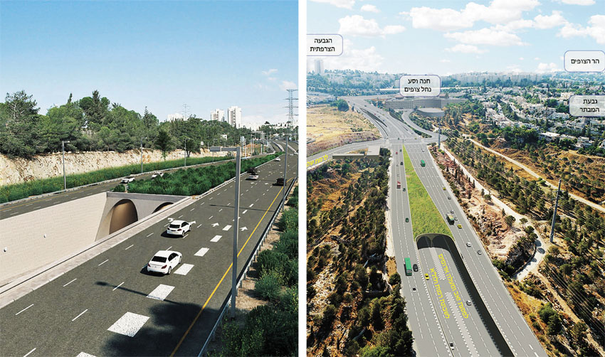 צומת הגבעה הצרפתית (צילומי הדמיה: צוות תכנית אב לתחבורה ירושלים , עיריית מעלה אדומים)