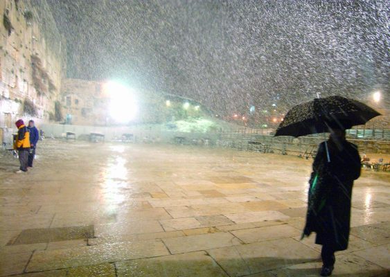 שלג בכותל המערבי בירושלים (צילום: ליאור מזרחי)