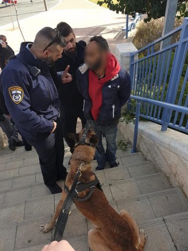 הפורץ, השוטרים והכלב (צילום: דוברות המשטרה)