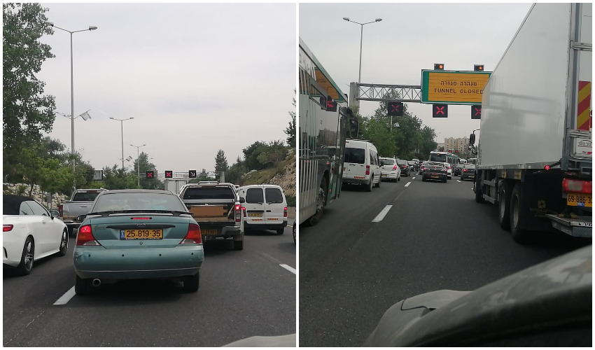 לפני שעה קלה – עומסים כבדים בכביש בגין לכיוון דרום, הסיבה: משאית שנתקעה במנהרה