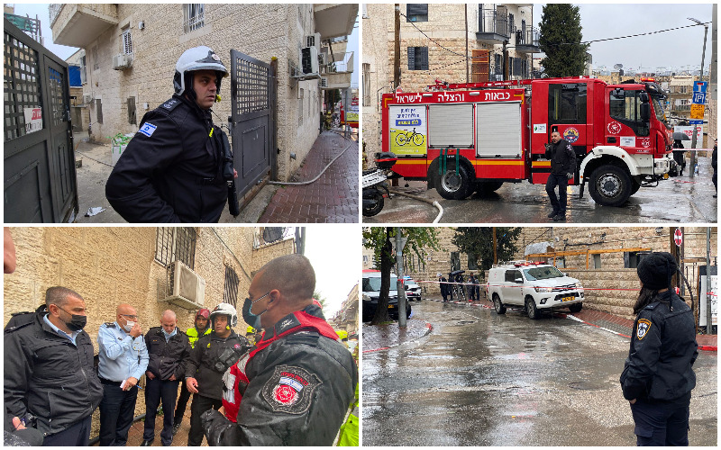 כוחות משטרה וכבאות והצלה בזירה בבוכרים (צילומים: דוברות המשטרה, כבאות והצלה ירושלים)