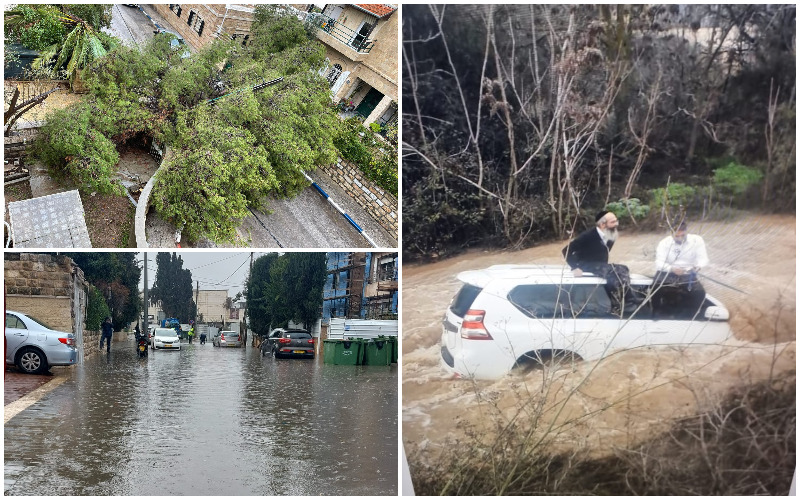 מפגעי מזג האוויר: רכב שקע במי נחל ארזה; עץ קרס על רשת החשמל במושבה