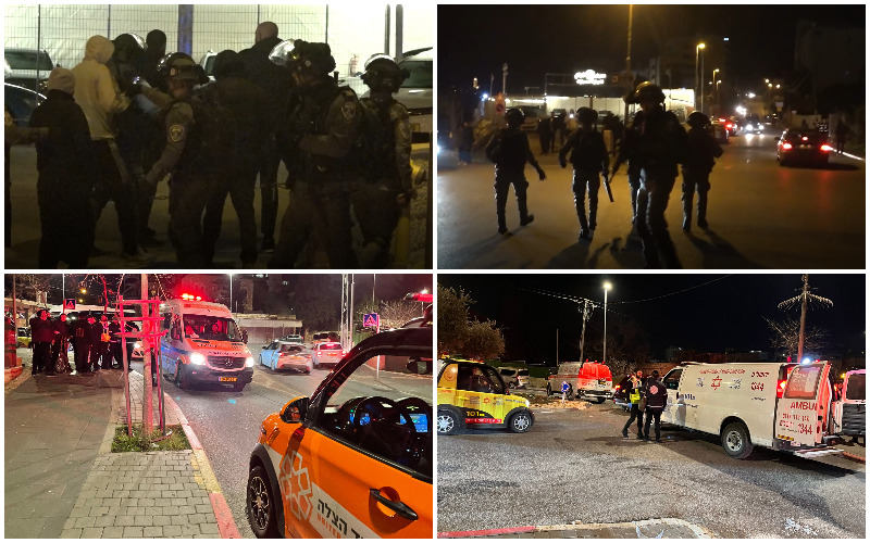 פעילות כוחות הביטחון וההצלה הלילה בשייח ג'ראח (צילומים: דוברות המשטרה, תיעוד מבצעי מד"א, דוברות איחוד הצלה)