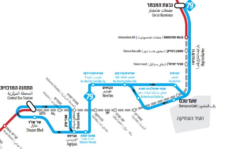מפת קו האוטובוס החלופי - קו 79