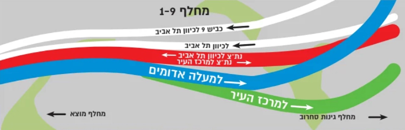 מפת נתיבי הנסיעה בכניסה לירושלים וביציאה מהעיר