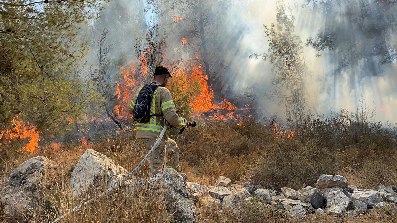 פעולות כיבוי בשריפה שפרצה בהרי ירושלים (צילום: דוברות כבאות והצלה מחוז ירושלים)