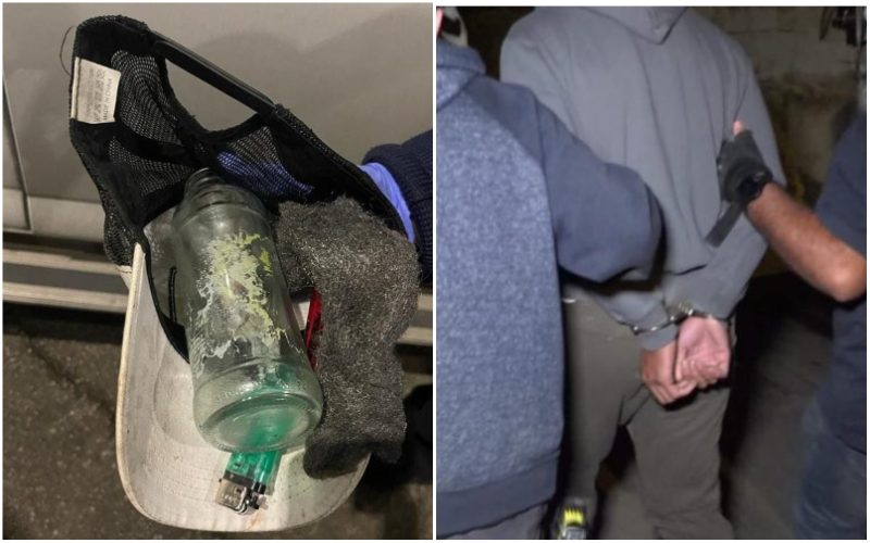 מעצר בעיסאוויה-צילום ארכיון, בקבוק התבערה שנתפס (צילומים: דוברות המשטרה)