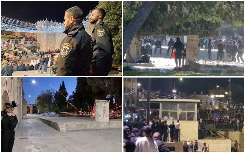 כוחות משטרה בשער שכם, מהומות בהר הבית ובשער שכם ברמדאן 2022 (צילומים: דוברות המשטרה)