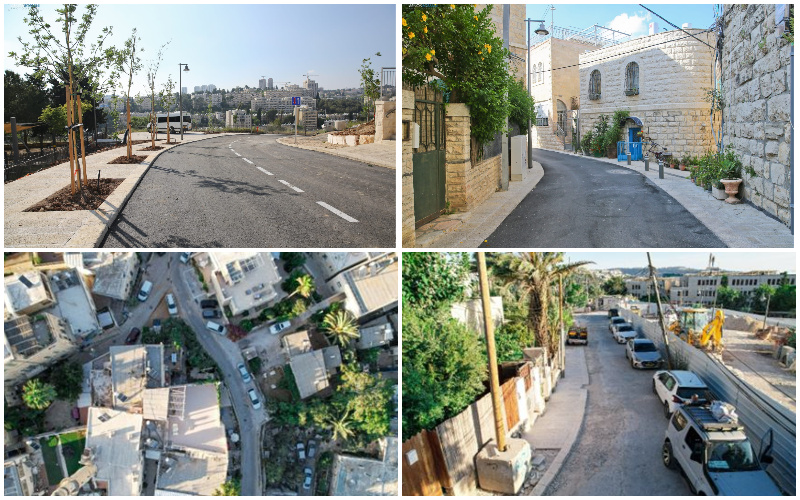 רחובות מלחה הישנה אחרי (למעלה) ולפני השדרוג (צילומים: ארנון בוסאני, באדיבות מוריה)