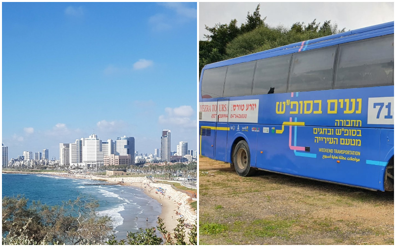 אוטובוס של 'נעים בסופ"ש', חוף הים בתל אביב (צילומים: עיריית תל אביב, בר, CC BY-SA 3.0, מתוך ויקיפדיה)