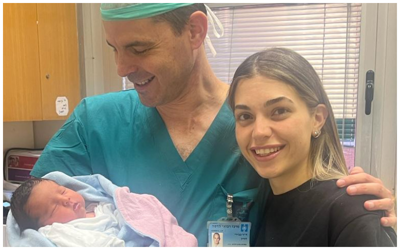 ד"ר דורון כבירי עם טליה בזק (בורוכוב) והתינוק החדש שלה (צילום: דוברות הדסה)