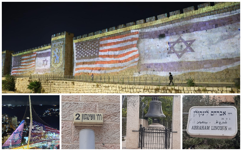 ארצות הברית בירושלים - דגלים, רחובות והעתק של פעמון החופש מפילדלפיה (צילומים: אדם אקרמן, ארנון בוסאני)