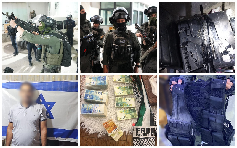 הפשיטה, כלי הנשק והכסף שנתפסו במ.פ שועפאט (צילומים: דוברות המשטרה)