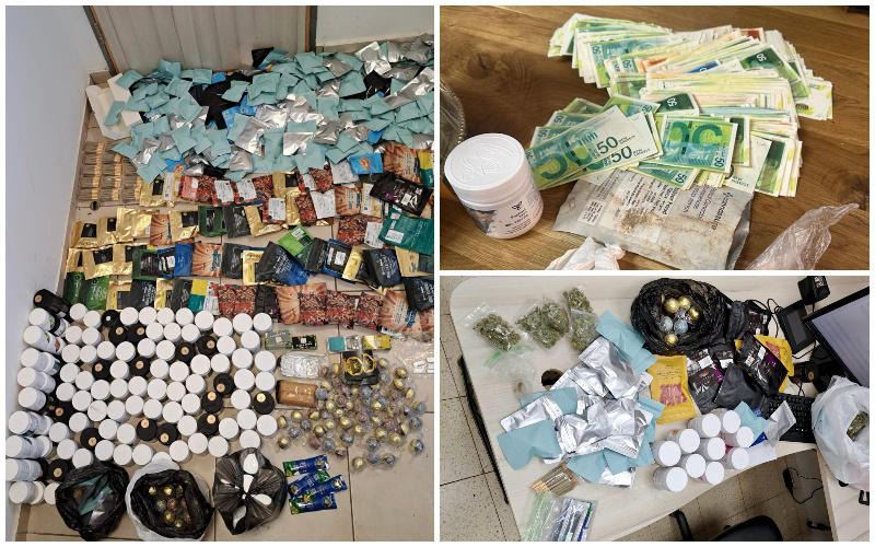 הסמים והכסף שנתפסו אצל החשודים (צילומים: דוברות המשטרה)