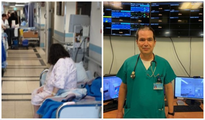 פרופ' אלון הרשקו, מטופלת במסדרון בית חולים (צילומים: דוברות הדסה, איגוד הפנימאים)