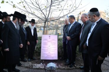 ראש העיר, בני משפחה ואורחים ליד לוח ההנצחה (צילום: ארנון בוסאני)