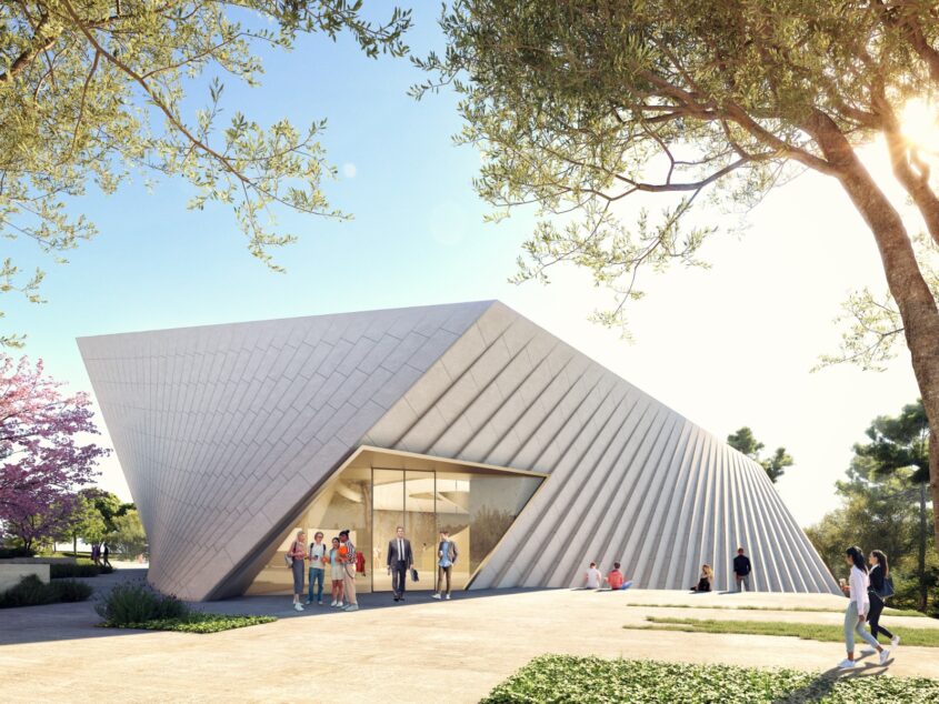 הדמיית דגם 'בית איינשטיין' בקמפוס גבעת רם שאושר על ידי הממשלה (צילום הדמיה: אדריכל דניאל ליבסקינד - באדיבות משרד 'חבר אדריכלים')