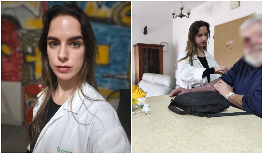 מורן מוצ'ניק עם מטופל ובמקלט (צילומים: דוברות כללית)