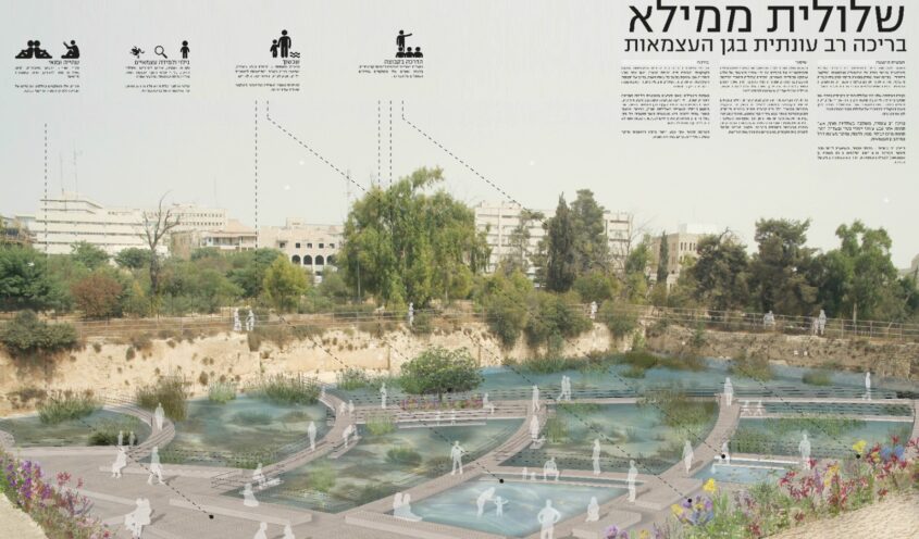 הצעות הפיתוח לבריכת ממילא (צילום הדמיה: אדריכלית מיה עתידיה, אדריכלית מעין טוקי כרמל, אדריכל תמיר מנצור כרמל)